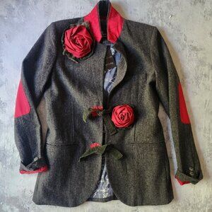 Designer Blazer Unique Avangard Concept Wear Large 3D Red Rose Linen